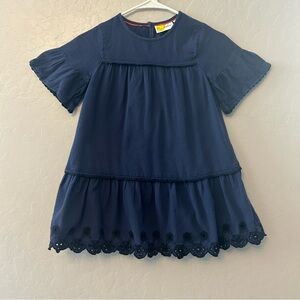 Mini Boden navy blue boho peasant style eyelet lace dress size 7-8Y